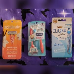 Bundle of 3 Skintimate, Schick Classic and Bic Soleil Click 4 (11 Razor Bundle)